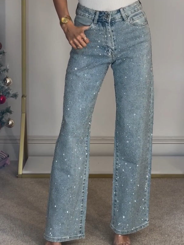Stella | Sparkly High Waist Wide Leg Glitter Jeans