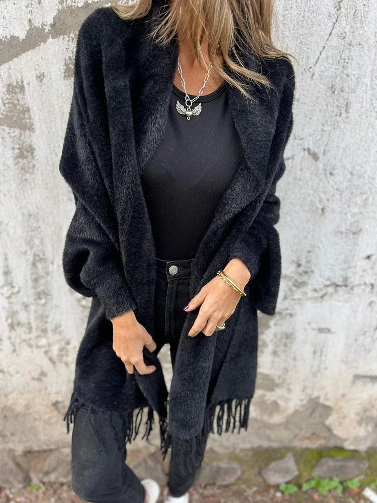 Farah | Chic Oversized Fuzzy Fringe Cardigan Women - Open Front
