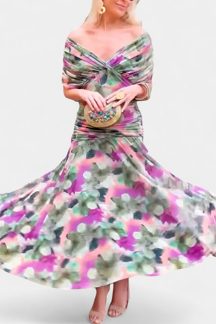 Ophelia | Elegant Off-Shoulder Ruched Midi Dress