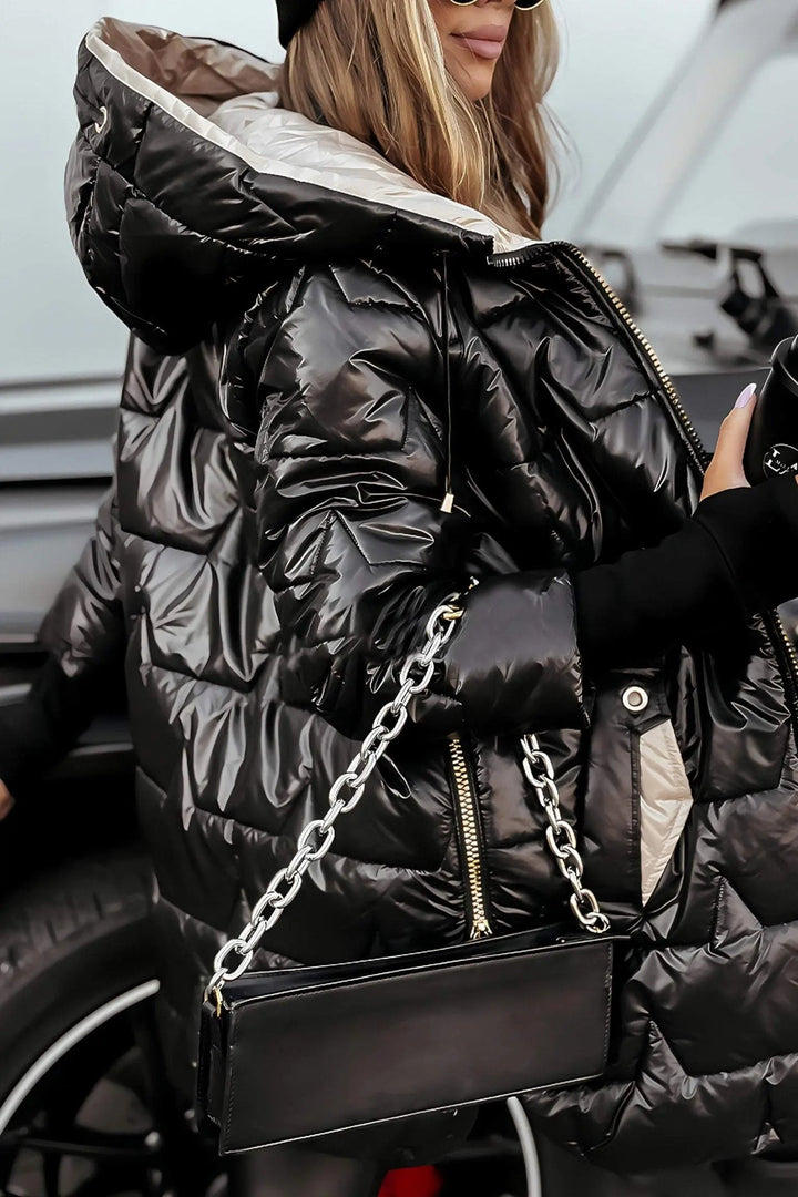 Brooke | Stylish Hooded Quilted Puffer Coat With Gold Zipper