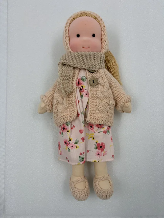 Elise | Handmade Waldorf Doll With Knitted Cardigan And Floral Dress