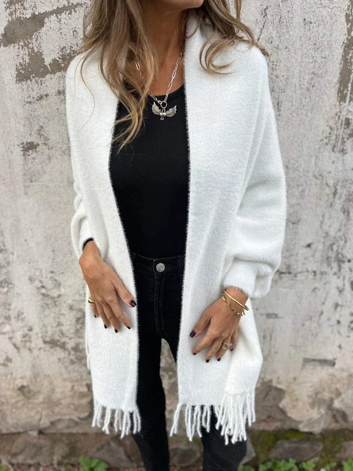 Farah | Chic Oversized Fuzzy Fringe Cardigan Women - Open Front