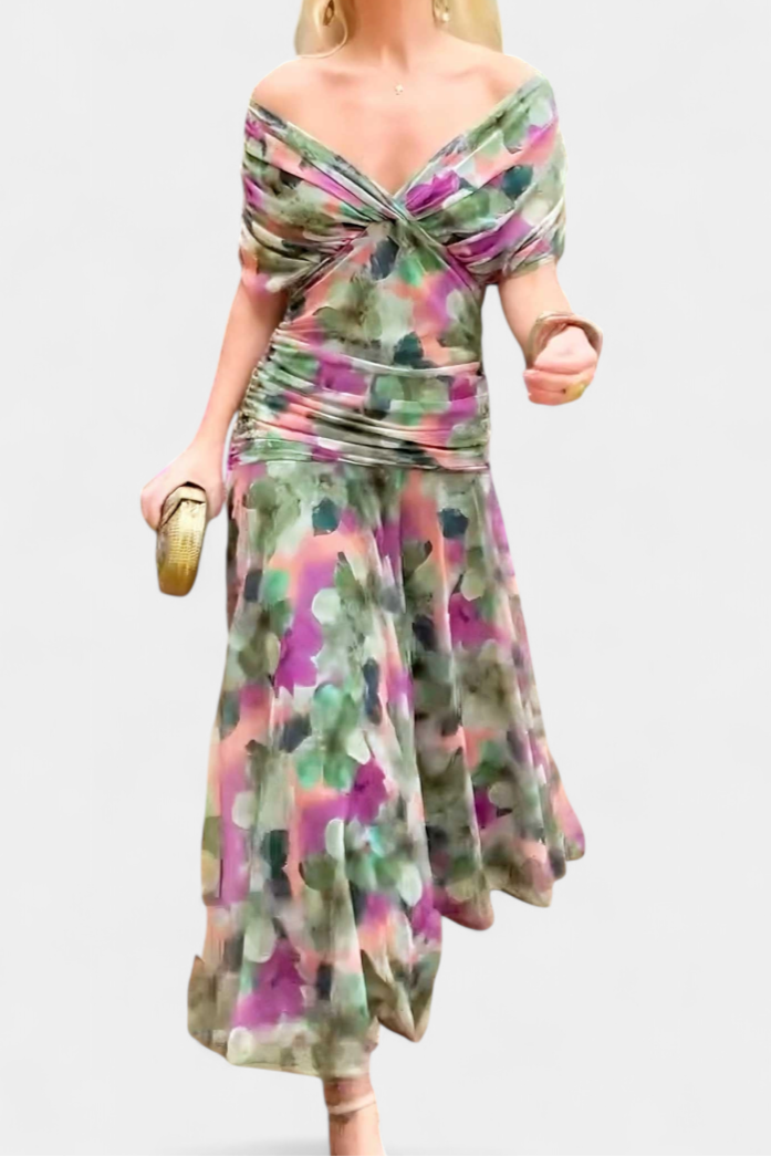 Ophelia | Elegant Off-Shoulder Ruched Midi Dress