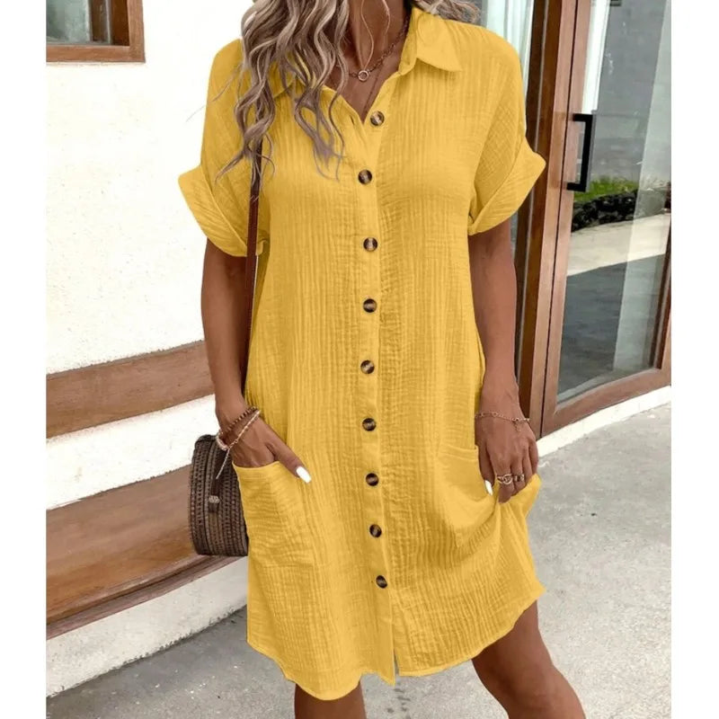 Carla | Chic White Button-Up Shirt Dress With Pockets