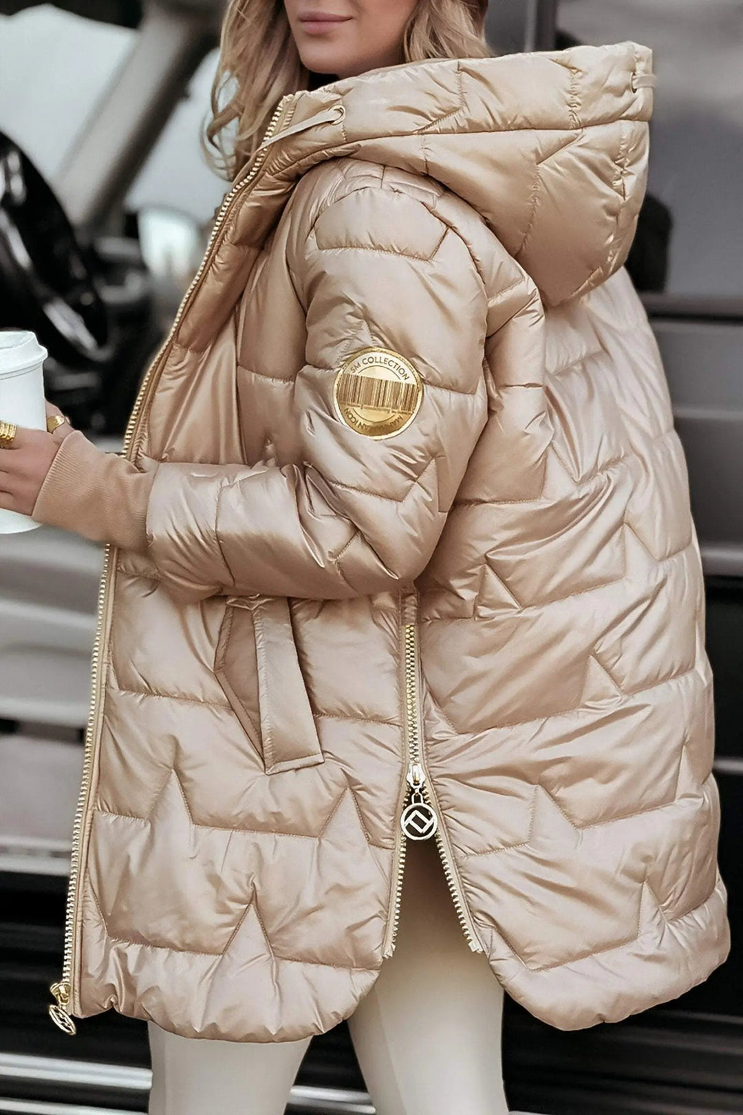 Brooke | Stylish Hooded Quilted Puffer Coat With Gold Zipper