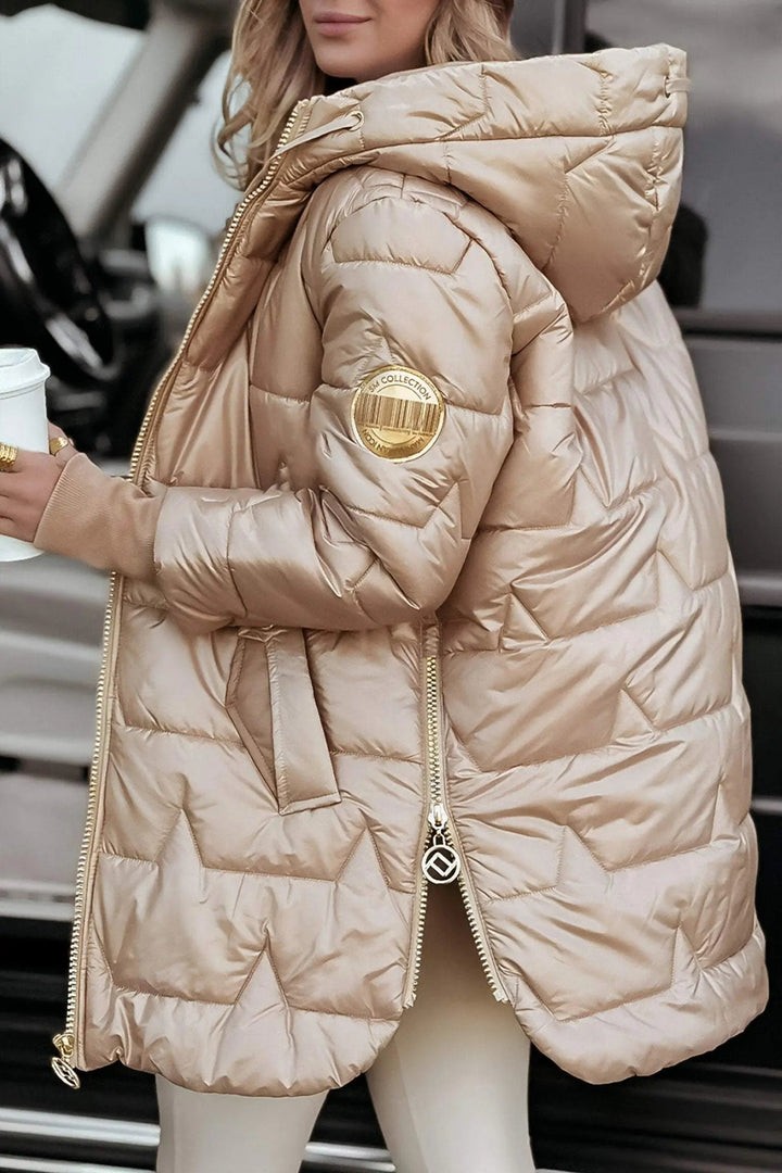 Brooke | Stylish Hooded Quilted Puffer Coat With Gold Zipper