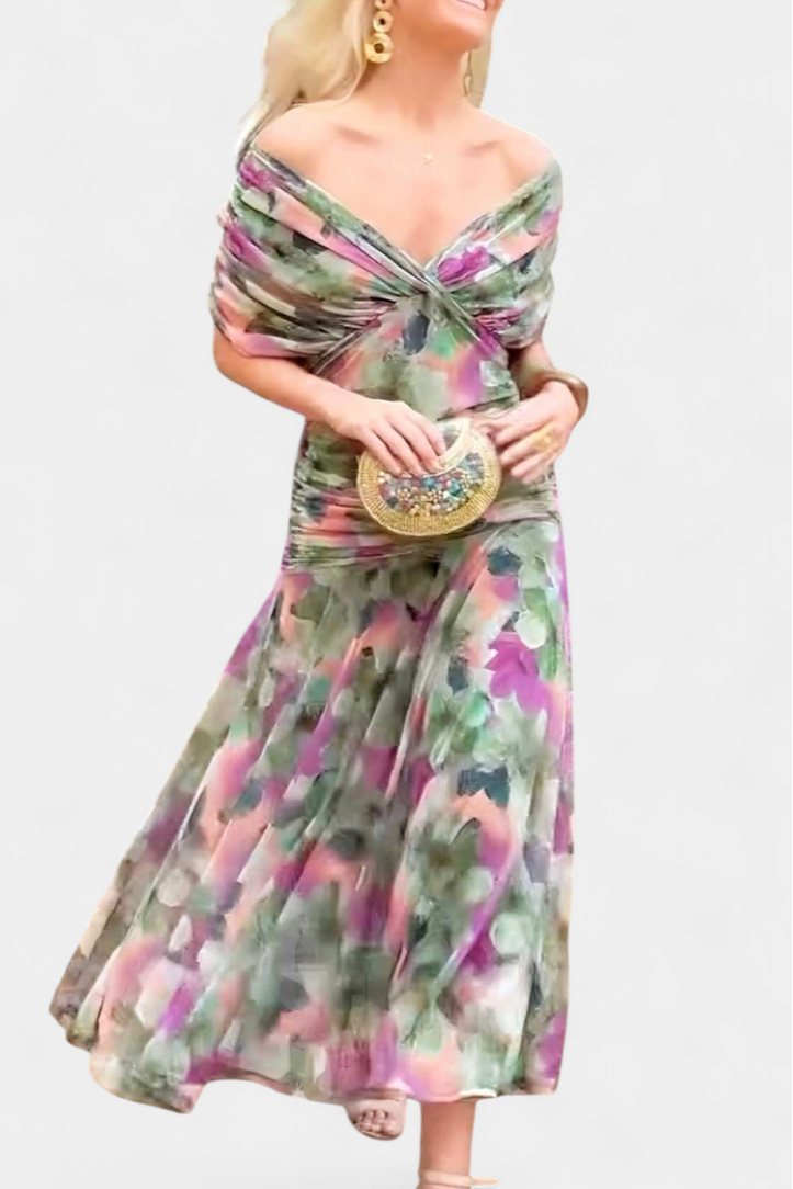 Ophelia | Elegant Off-Shoulder Ruched Midi Dress