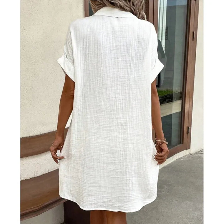 Carla | Chic White Button-Up Shirt Dress With Pockets