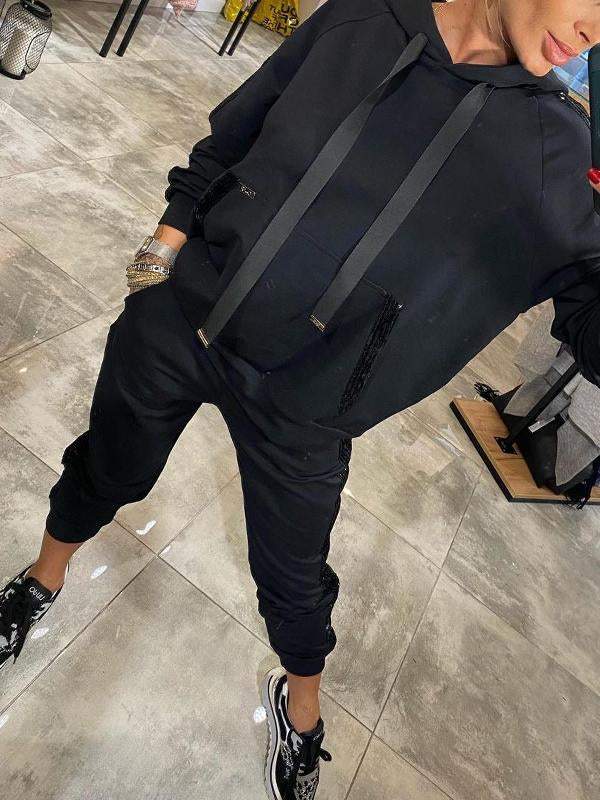 Esmee | Stylish Black Tracksuit Set Women Two Piece Hoodie Joggers