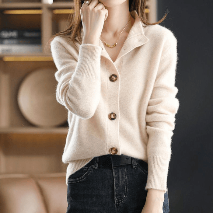 Freya | Elegant Button-Up Cashmere Knit Cardigan With Collar