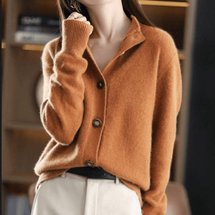 Lucy | Elegant Cashmere Button Cardigan With Collared V-Neck