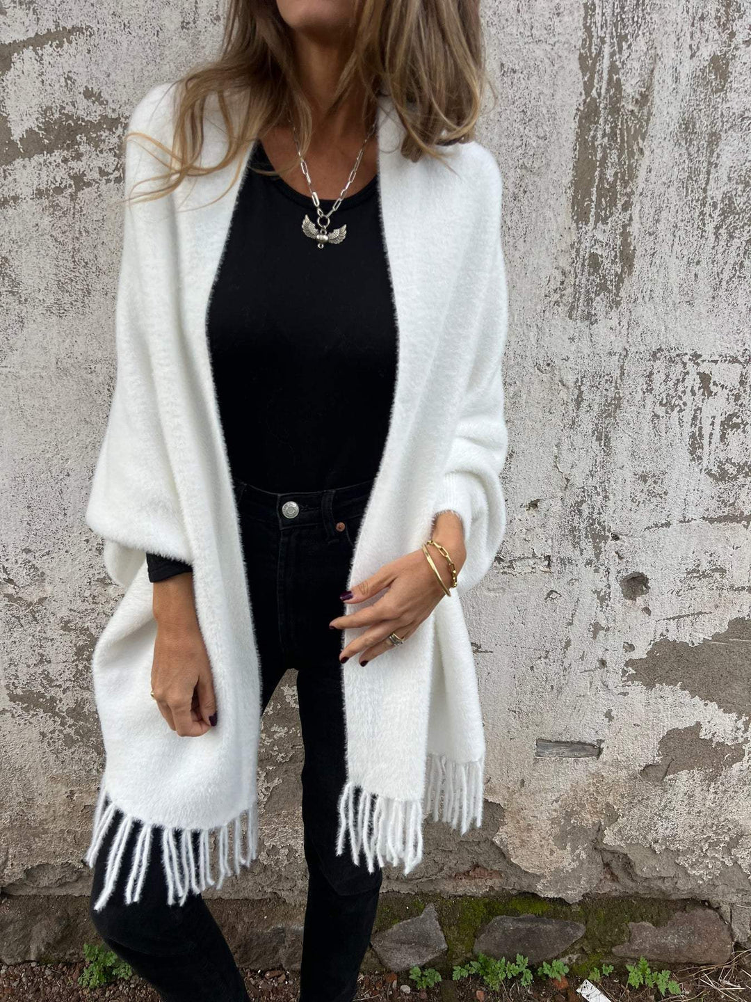 Farah | Chic Oversized Fuzzy Fringe Cardigan Women - Open Front