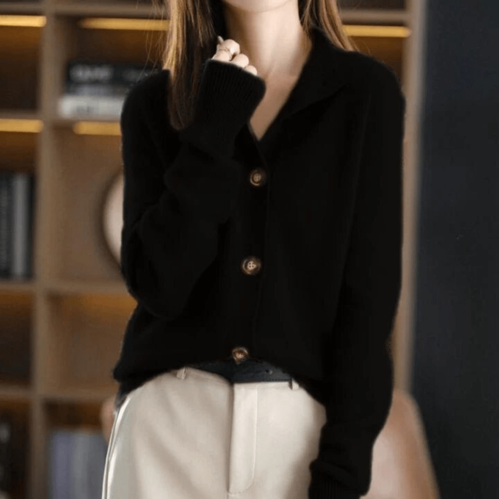 Freya | Elegant Button-Up Cashmere Knit Cardigan With Collar