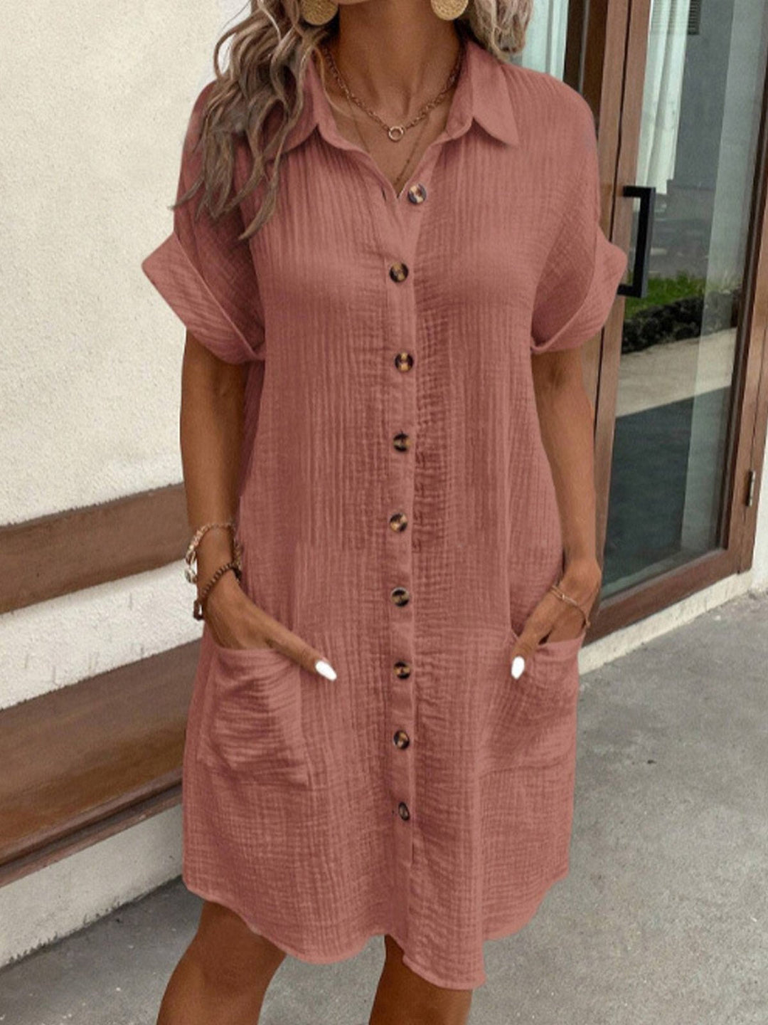 Carla | Chic White Button-Up Shirt Dress With Pockets