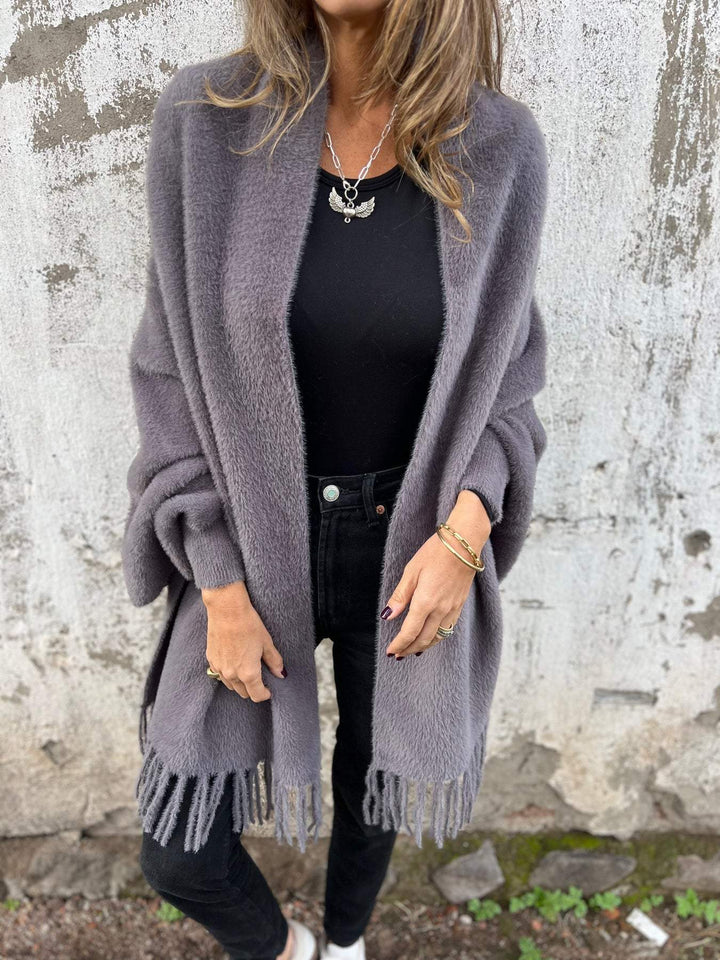 Farah | Chic Oversized Fuzzy Fringe Cardigan Women - Open Front