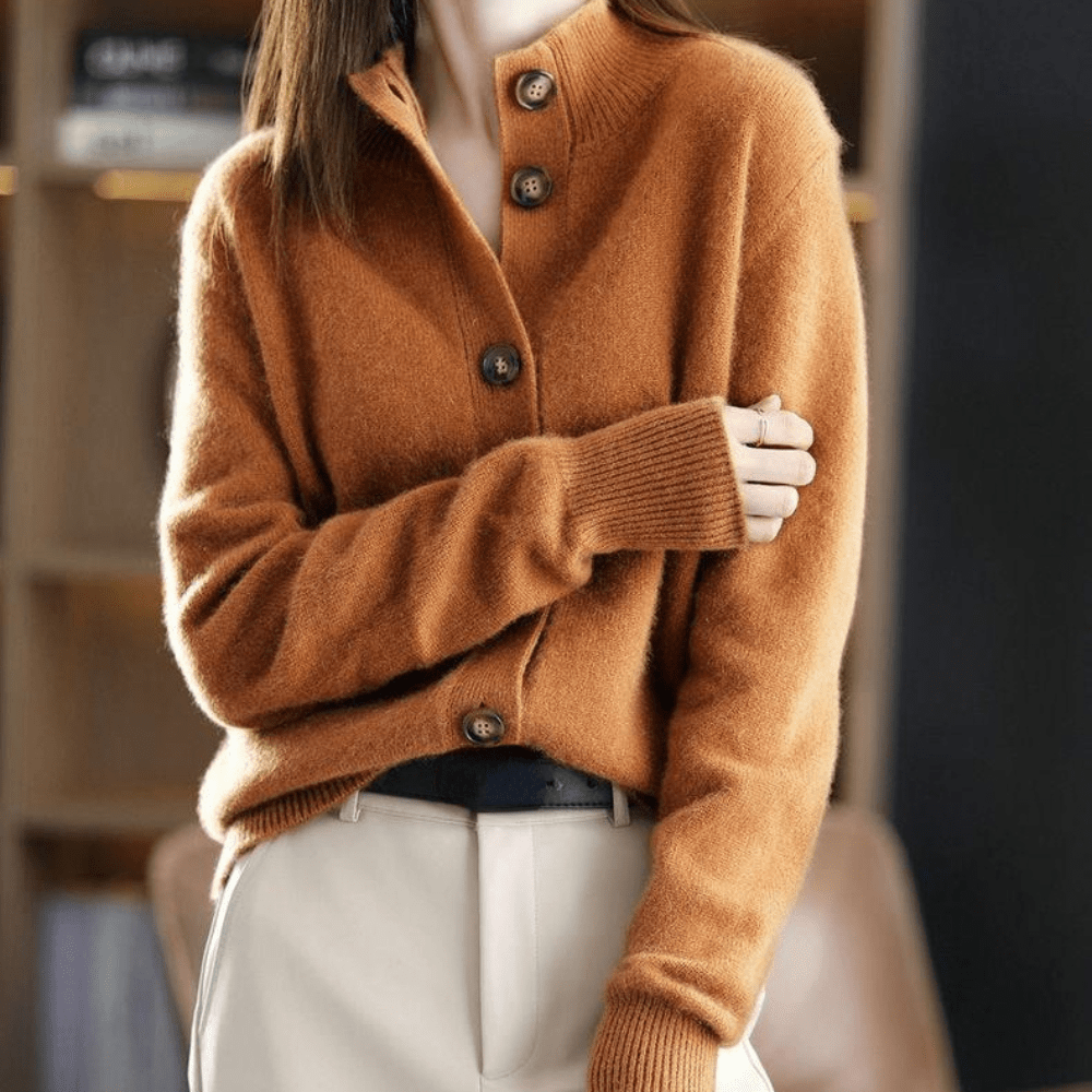 Lucy | Elegant Cashmere Button Cardigan With Collared V-Neck
