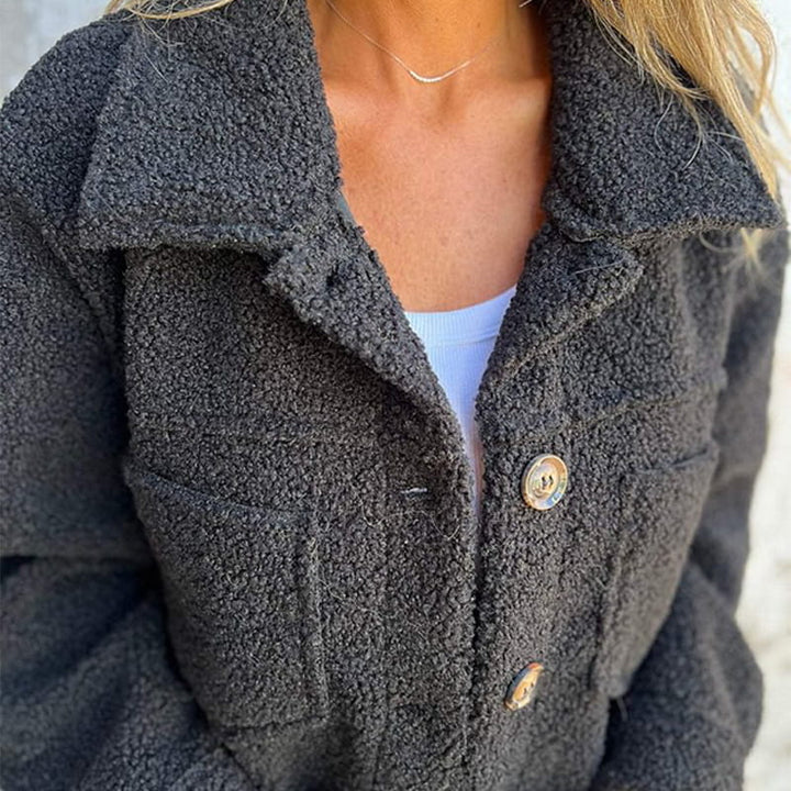 Katelyn | Stylish Button Up Teddy Sherpa Jacket Black