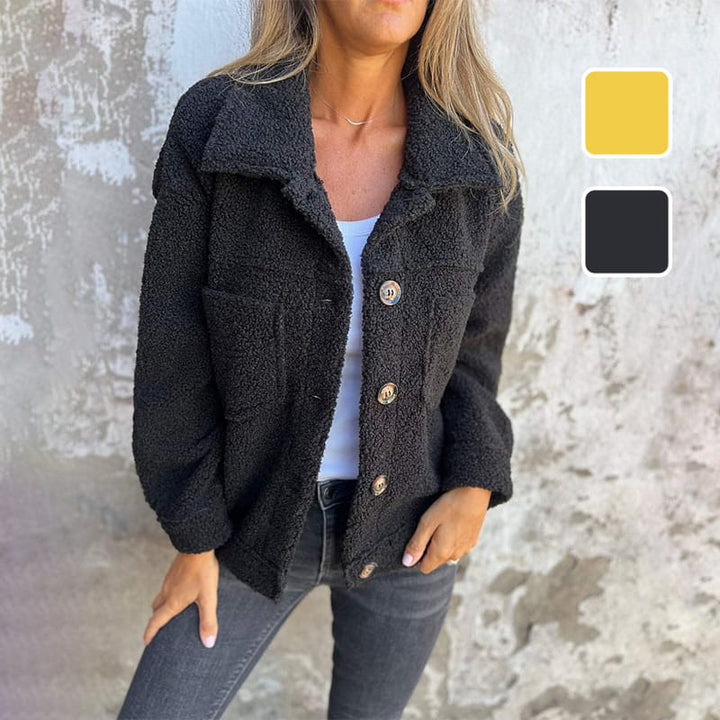 Katelyn | Stylish Button Up Teddy Sherpa Jacket Black