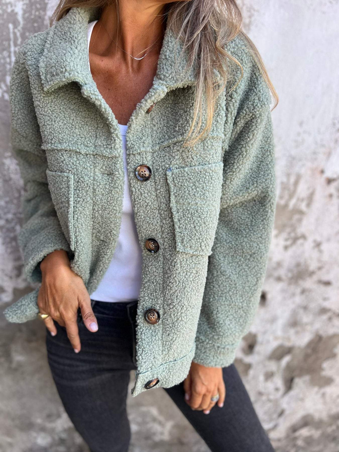 Katelyn | Stylish Button Up Teddy Sherpa Jacket Black