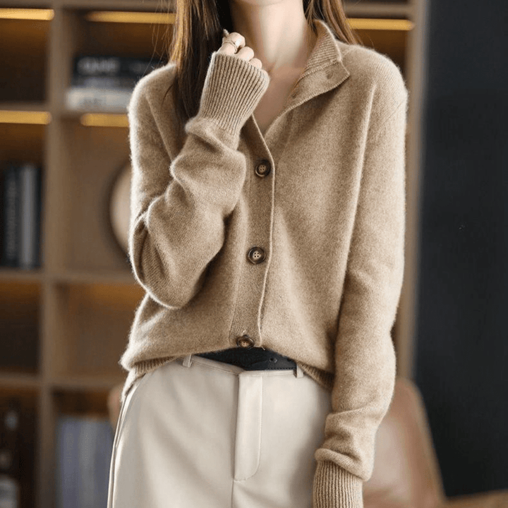 Lucy | Elegant Cashmere Button Cardigan With Collared V-Neck