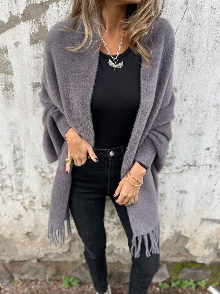 Farah | Chic Oversized Fuzzy Fringe Cardigan Women - Open Front