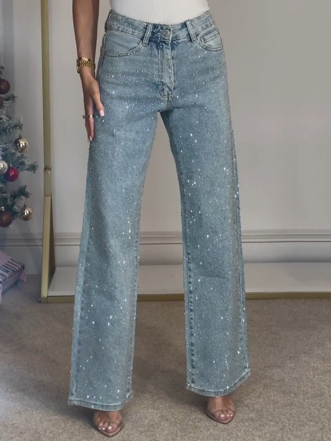 Beatrice | Chic High Waisted Sparkle Straight Leg Jeans