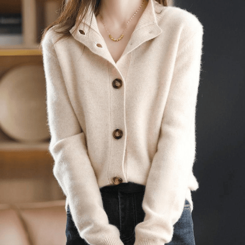 Freya | Elegant Button-Up Cashmere Knit Cardigan With Collar
