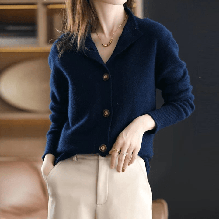 Lucy | Elegant Cashmere Button Cardigan With Collared V-Neck