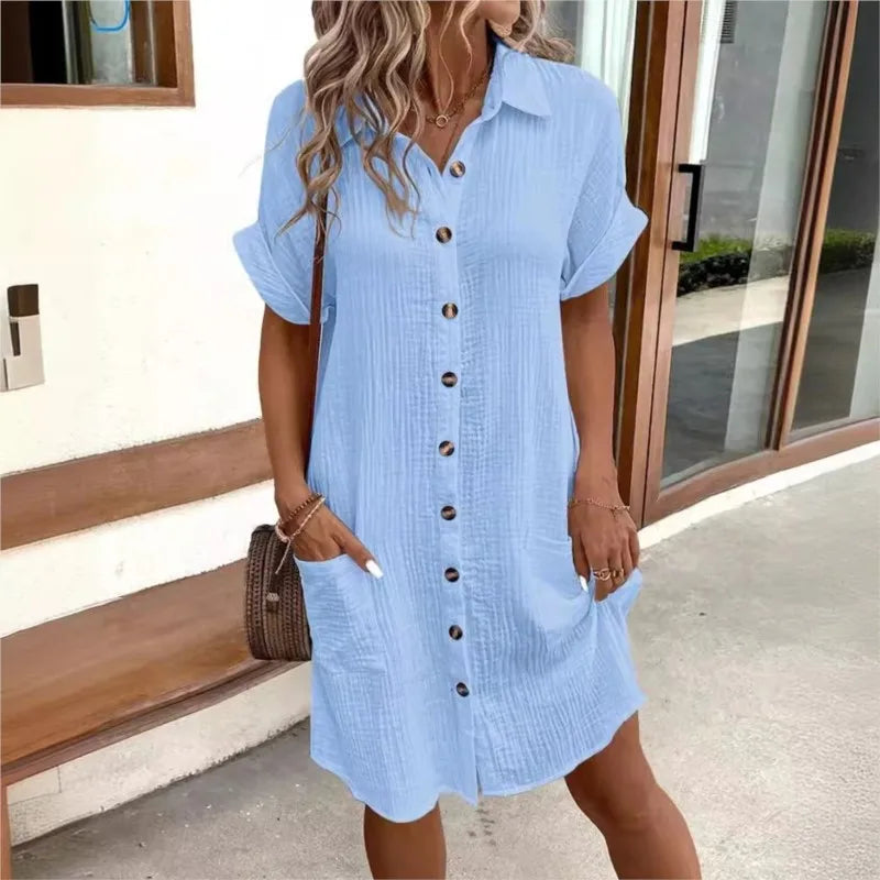 Carla | Chic White Button-Up Shirt Dress With Pockets