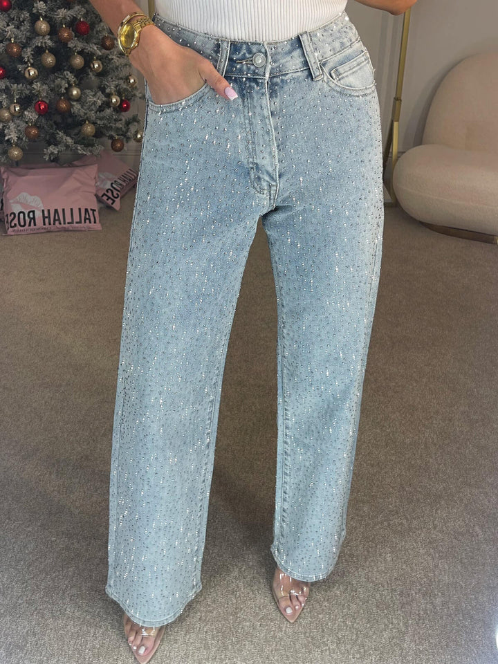 Beatrice | Chic High Waisted Sparkle Straight Leg Jeans