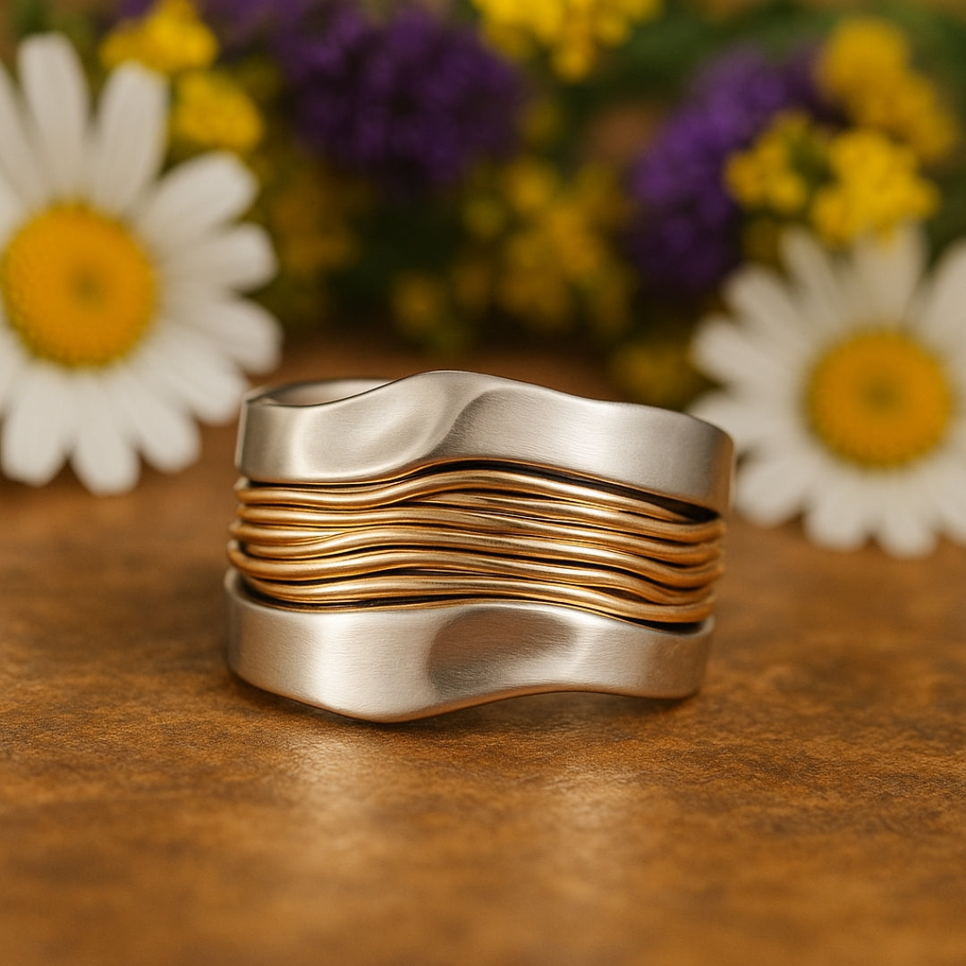 Serena | Elegant Silver Golden Wire Wrap Statement Ring