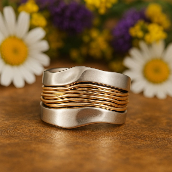 Serena | Elegant Silver Golden Wire Wrap Statement Ring