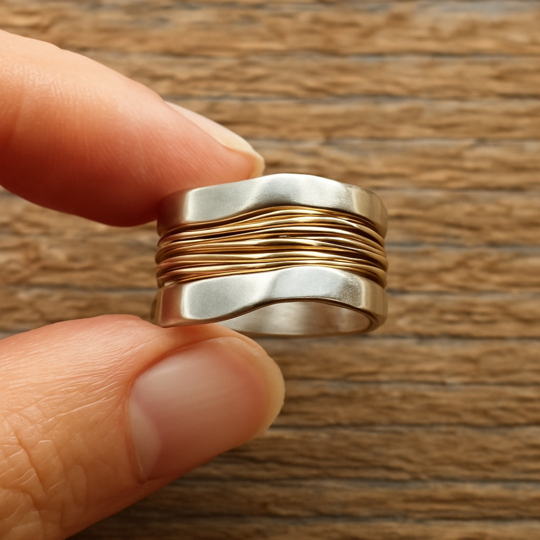 Serena | Elegant Silver Golden Wire Wrap Statement Ring
