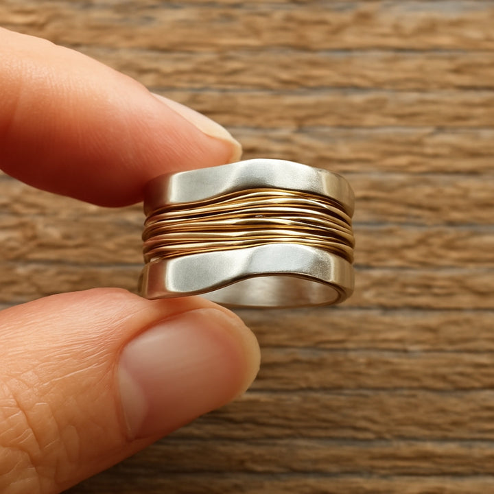 Serena | Elegant Silver Golden Wire Wrap Statement Ring