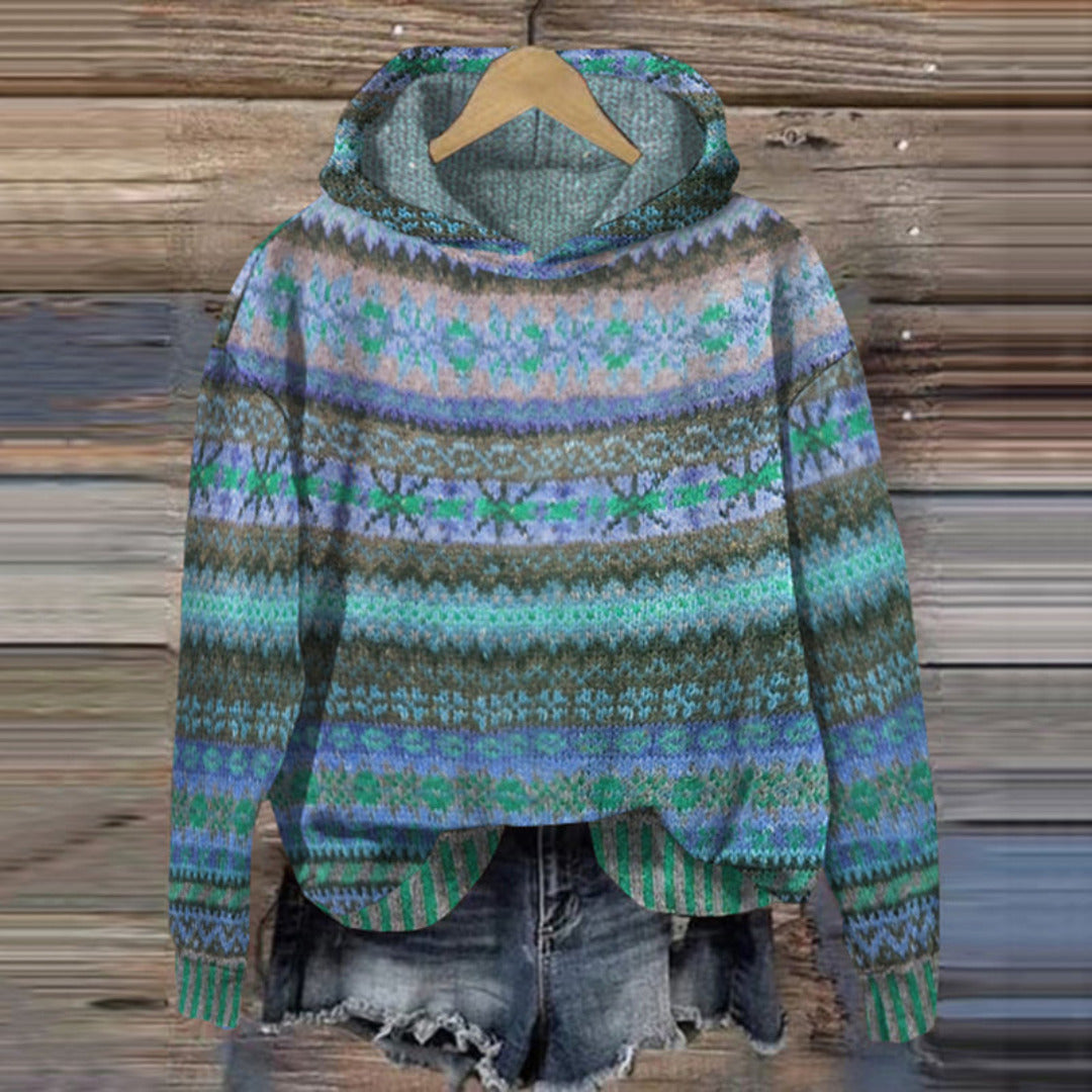 Elyse | Stylish Fair Isle Hooded Pullover With Relaxed Fit