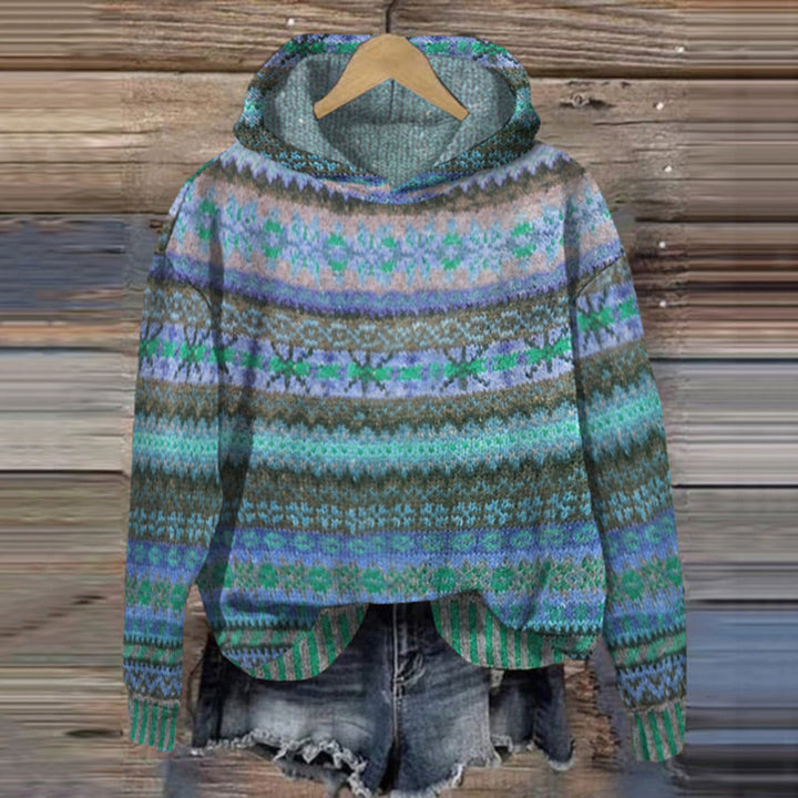Elyse | Stylish Fair Isle Hooded Pullover With Relaxed Fit