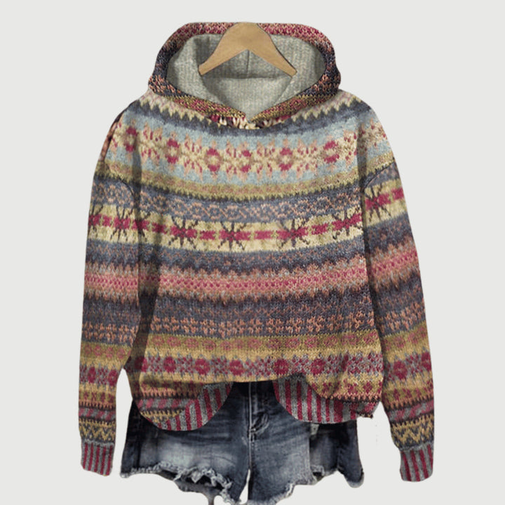 Elyse | Stylish Fair Isle Hooded Pullover With Relaxed Fit