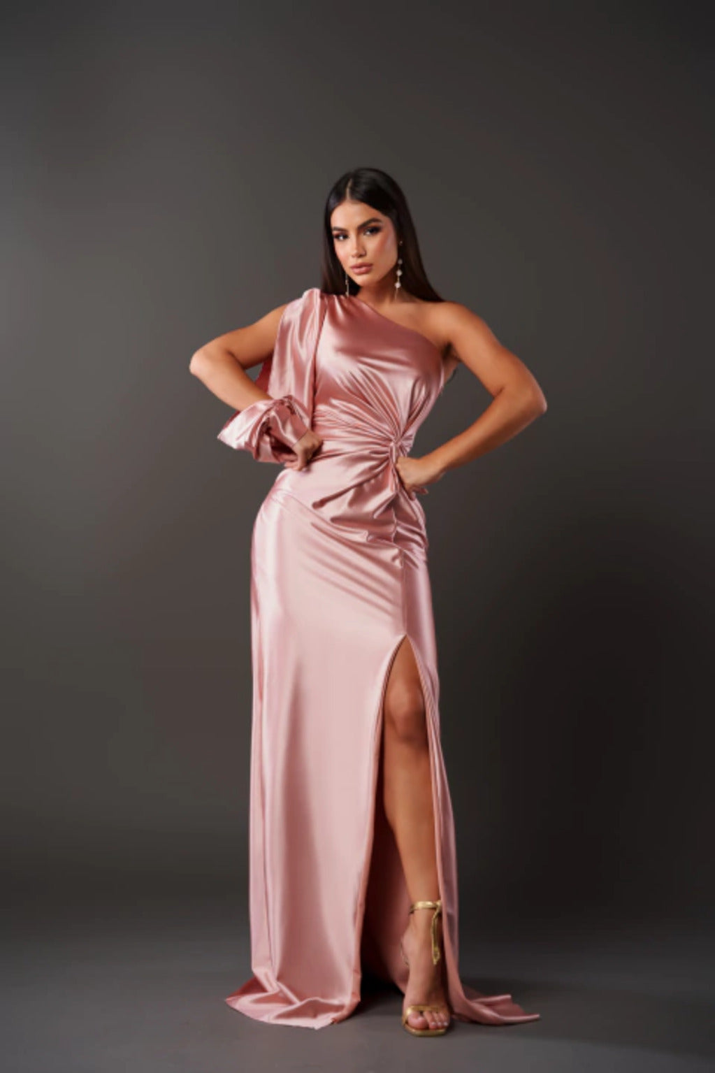 Elena | Elegant One Shoulder Drape Maxi Gown