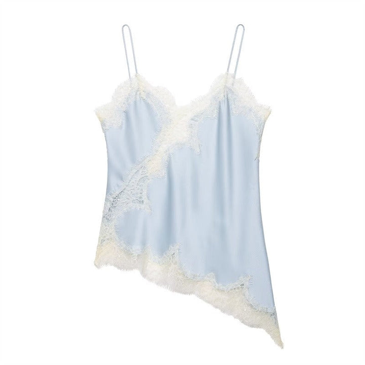 Estelle | Elegant Asymmetric Lace Trim Silk Cami Top