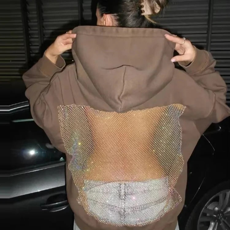 Addison | Chic Oversized Mesh Back Net Panel Hoodie Women