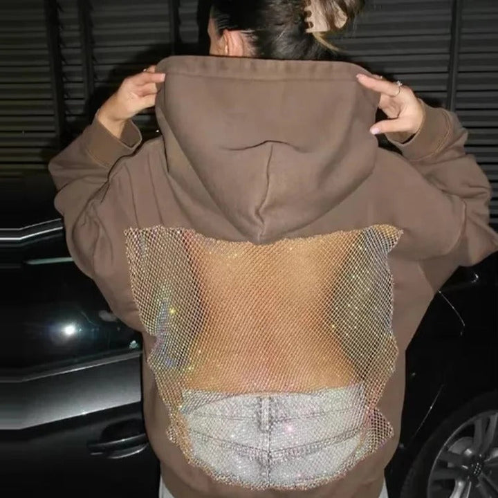 Addison | Chic Oversized Mesh Back Net Panel Hoodie Women
