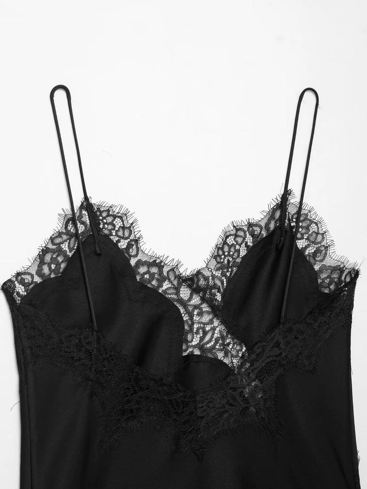 Estelle | Elegant Asymmetric Lace Trim Silk Cami Top