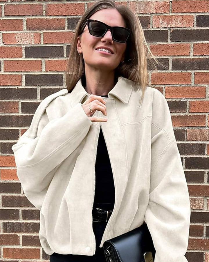 Juniper | Chic Collared Faux Suede Bomber Jacket Women