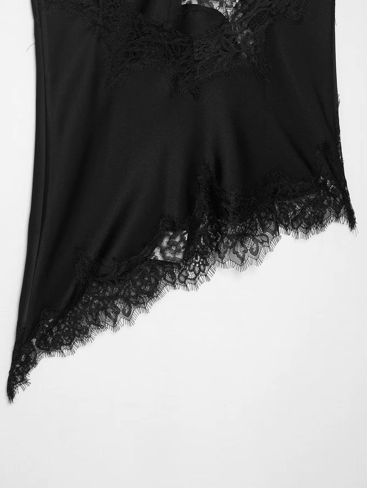 Estelle | Elegant Asymmetric Lace Trim Silk Cami Top