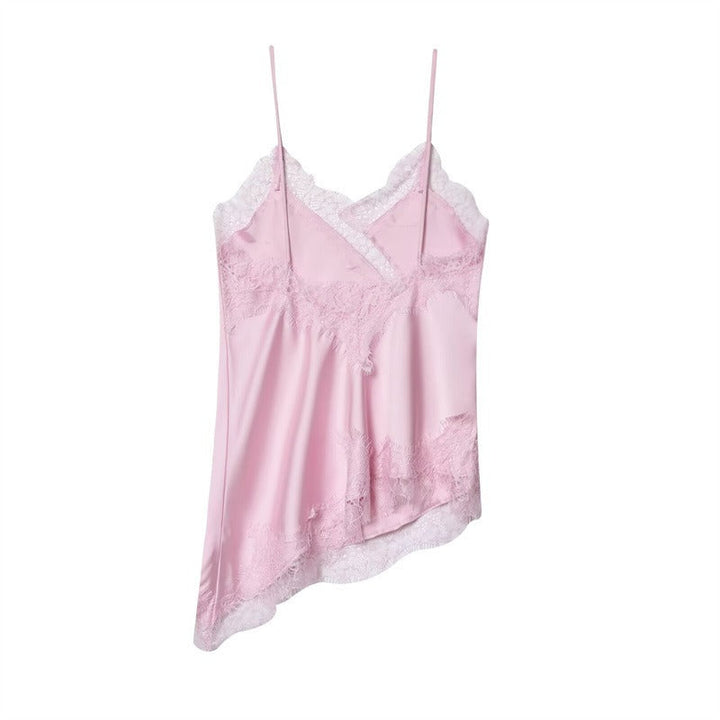 Estelle | Elegant Asymmetric Lace Trim Silk Cami Top