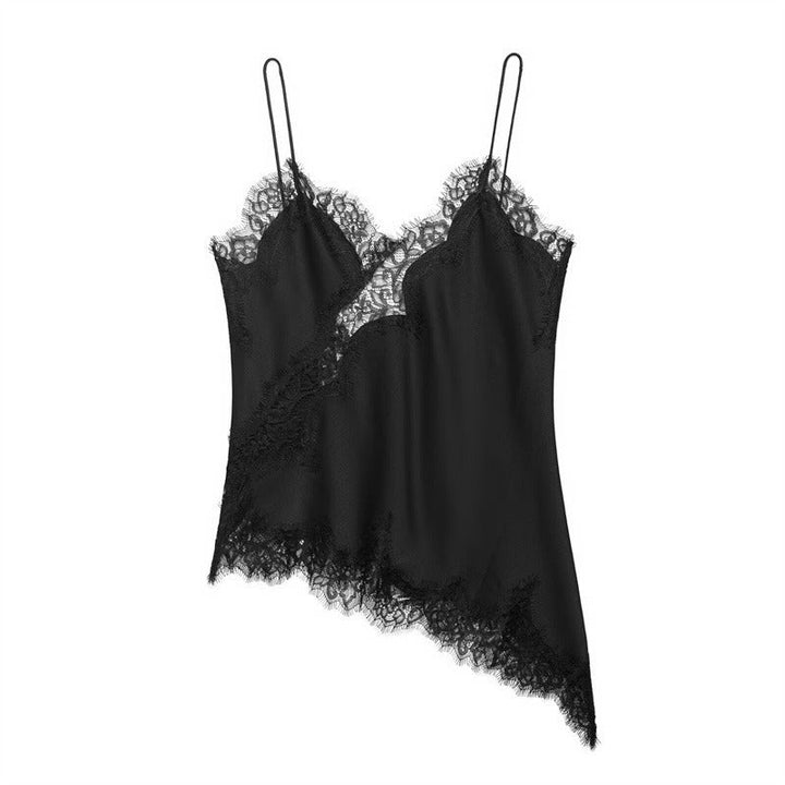 Estelle | Elegant Asymmetric Lace Trim Silk Cami Top