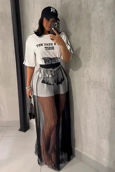 Cordelia | Chic Sheer Tulle Maxi Skirt Two Piece Set Women
