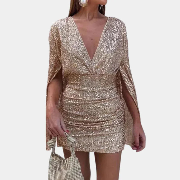 Rayna | Chic Sequin V-Neck Cape Sleeve Mini Party Dress