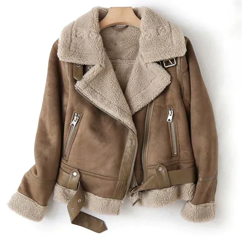 Joanna | Chic Sherpa Lined Suede Aviator Jacket Women