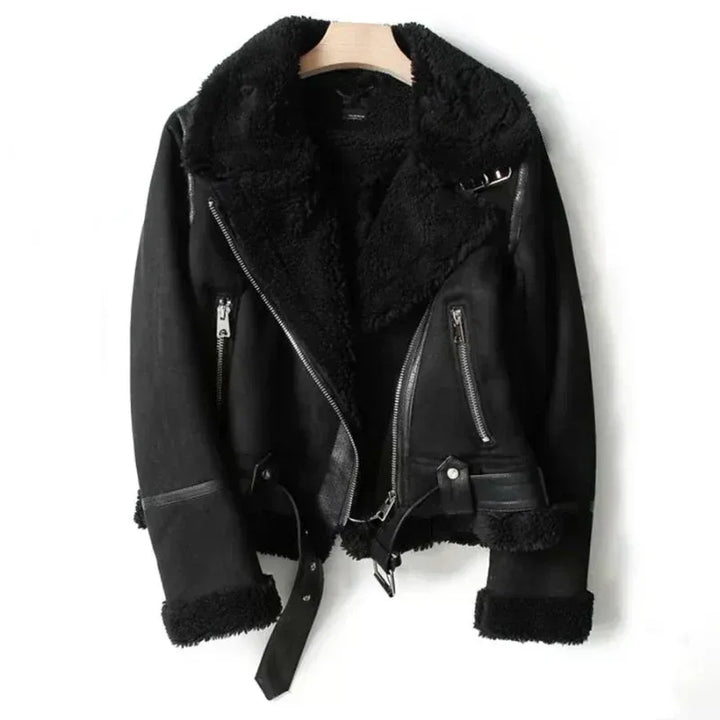 Joanna | Chic Sherpa Lined Suede Aviator Jacket Women